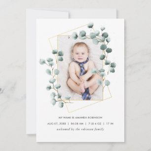 Eucalyptus Geometric Birth Announcement Photo Card