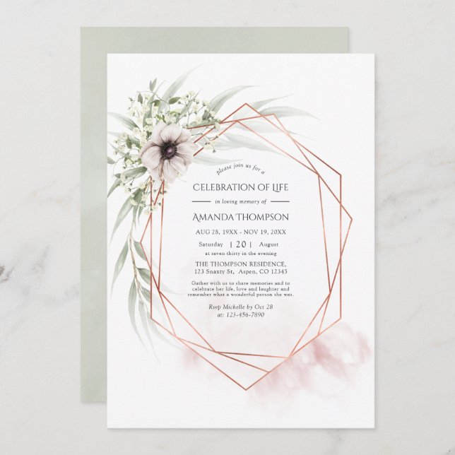 Eucalyptus Geometric Celebration of Life Invitation (Front/Back)