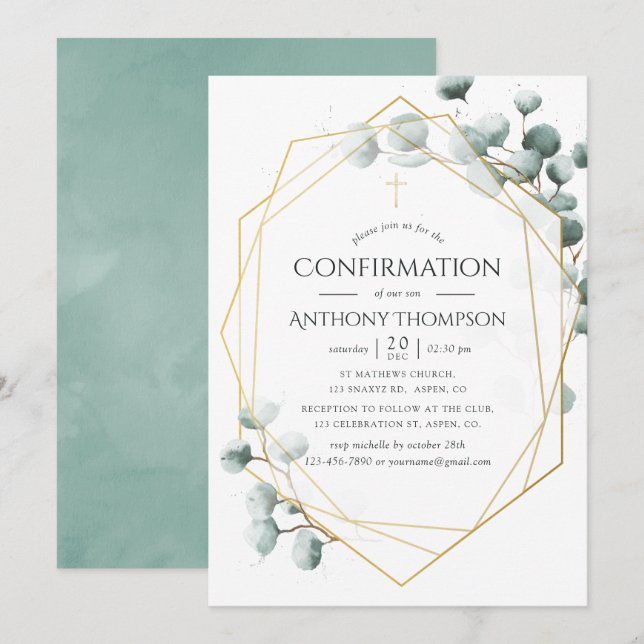 Eucalyptus Geometric Confirmation Invitation (Front/Back)
