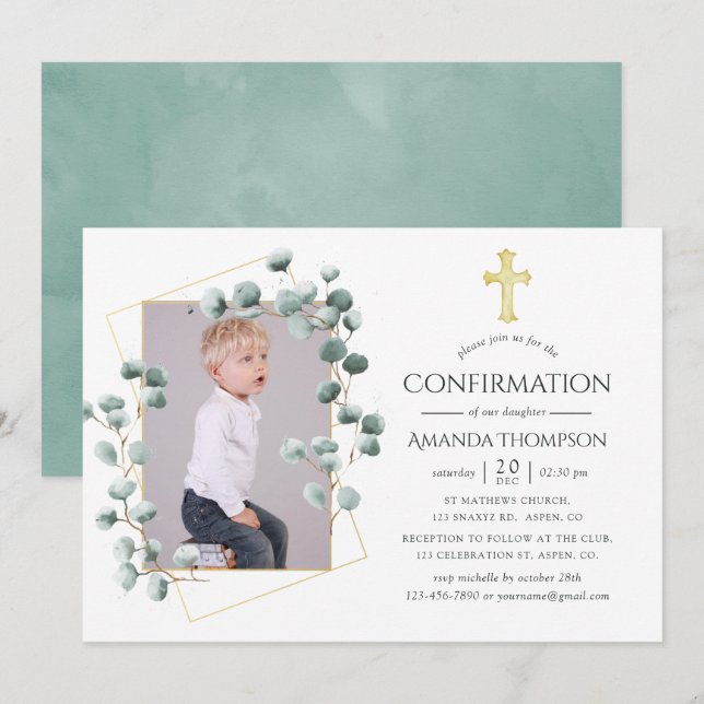 Eucalyptus Geometric Confirmation Invitation (Front/Back)