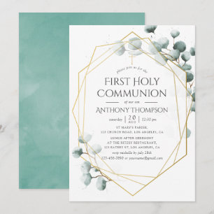 Eucalyptus Geometric First Holy Communion Invitation