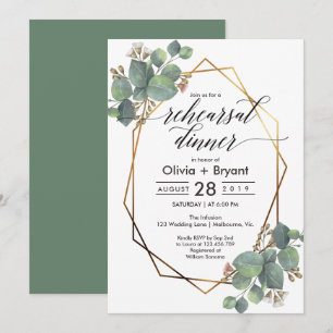 Eucalyptus geometric frame rehearsal dinner invitation