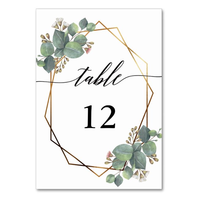 Eucalyptus geometric frame wedding table number (Front)