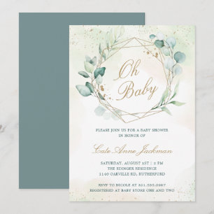 Eucalyptus Geometric Gender Neutral Baby Shower Invitation