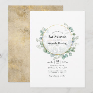 Eucalyptus Geometric Gold Bat Mitzvah Invitation