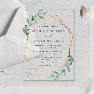 Eucalyptus Geometric Gold Foil Wedding Acrylic Invitations