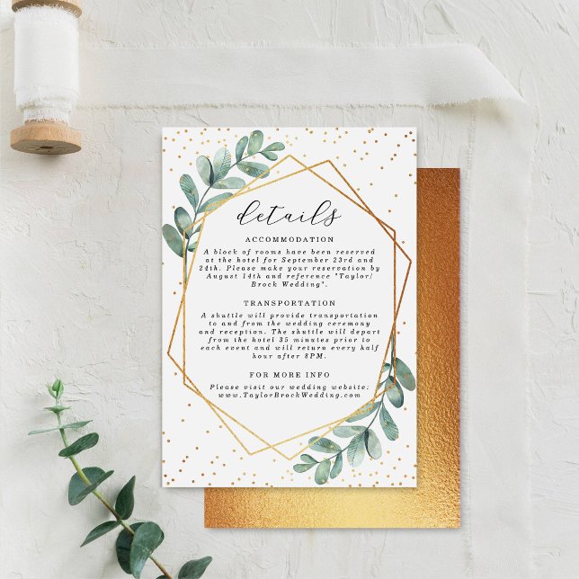 Eucalyptus Geometric Gold Foil Wedding Enclosure Card (Creator Uploaded)