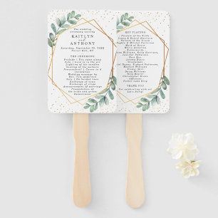Eucalyptus Geometric Gold Foil Wedding Program Hand Fan