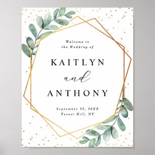 Eucalyptus Geometric Gold Foil Wedding Welcome Poster