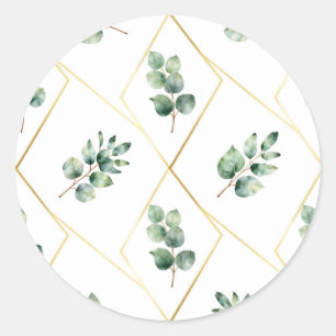 Eucalyptus Geometric Gold Pattern Classic Round Sticker