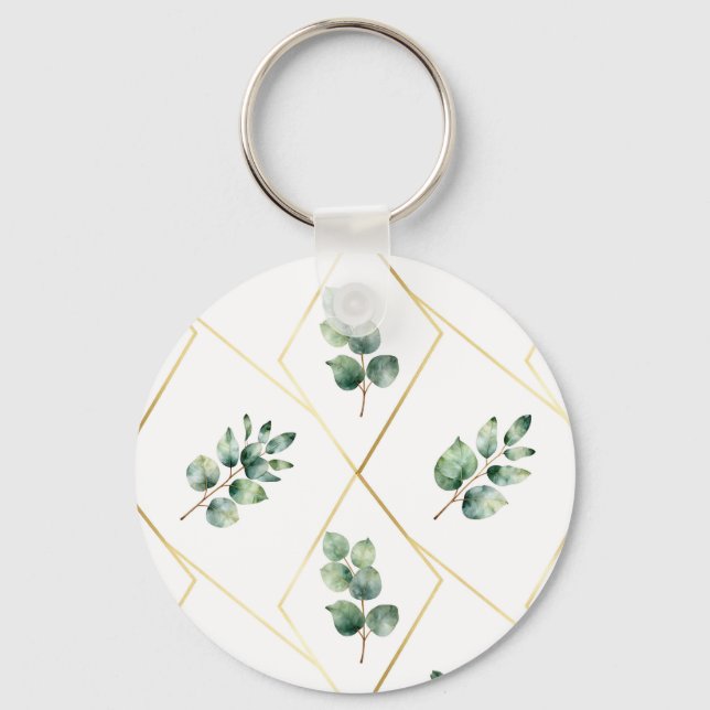 Eucalyptus Geometric Gold Pattern Keychain (Front)