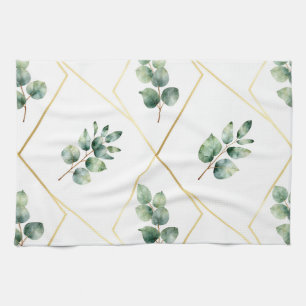 Eucalyptus Geometric Gold Pattern Kitchen Towel