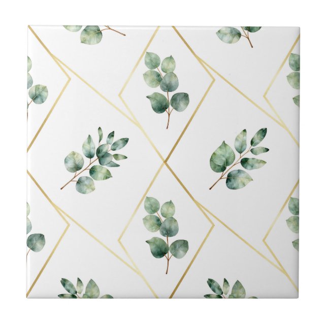 Eucalyptus Geometric Gold Pattern Tile (Front)