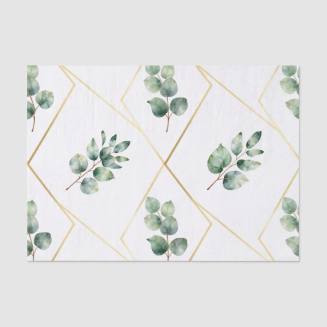 Eucalyptus Geometric Gold Pattern Tissue Paper (Front)