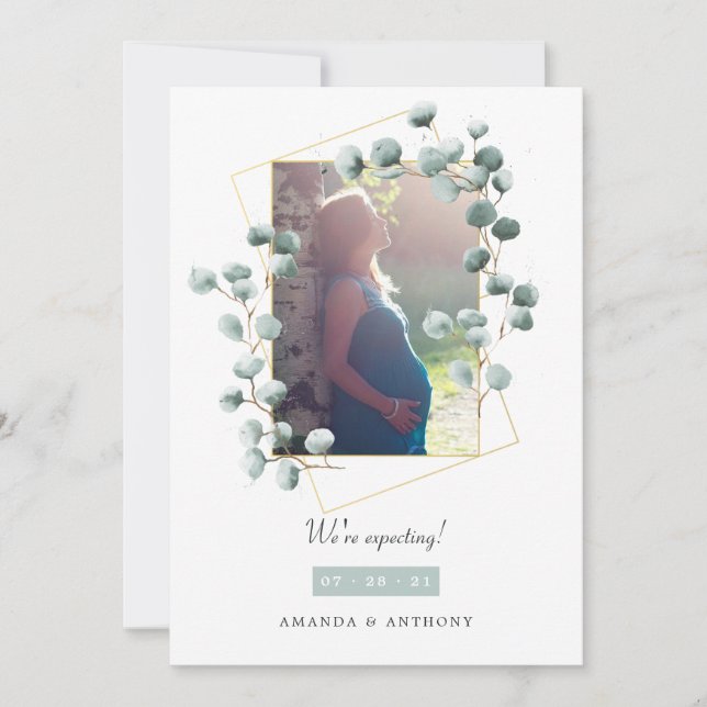 Eucalyptus Geometric Photo Pregnancy Announcement (Front)