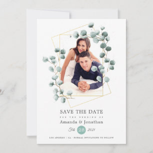 Eucalyptus Geometric Photo Wedding Save The Date