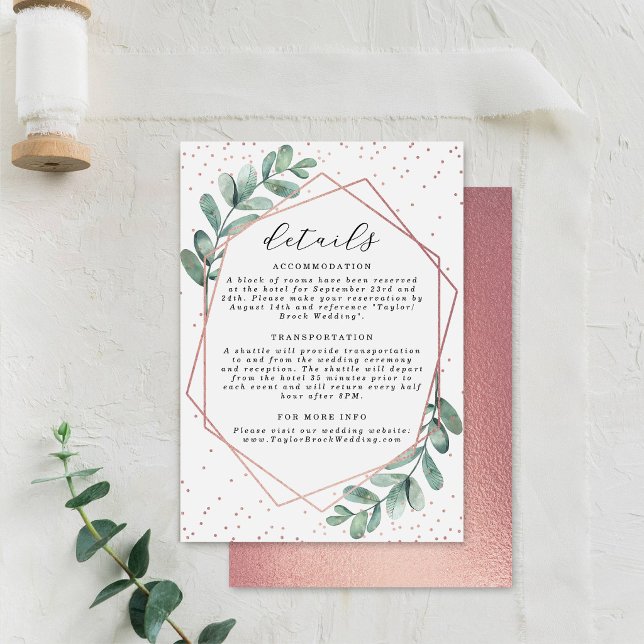 Eucalyptus Geometric Rose Gold Foil Wedding Enclosure Card (Creator Uploaded)