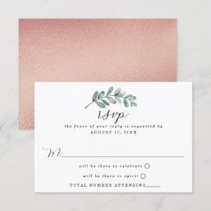 Eucalyptus Geometric Rose Gold Foil Wedding RSVP Card