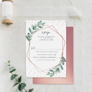Eucalyptus Geometric Rose Gold Foil Wedding RSVP Card