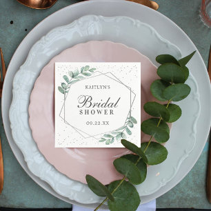 Eucalyptus Geometric Silver Foil Bridal Shower Napkin