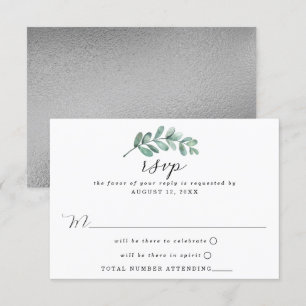 Eucalyptus Geometric Silver Foil Wedding RSVP Card