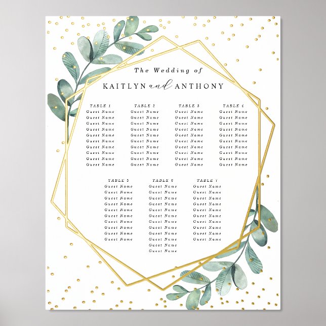 Eucalyptus Geometric Wedding Seating Chart Real (Front)