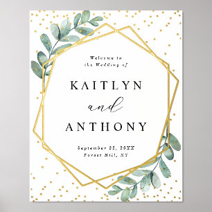 Eucalyptus Geometric Wedding Welcome Real Foil Prints