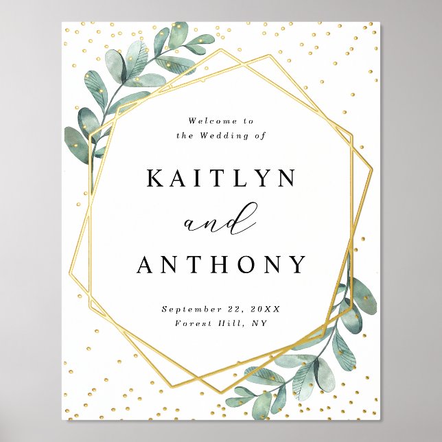 Eucalyptus Geometric Wedding Welcome Real Foil Prints (Front)