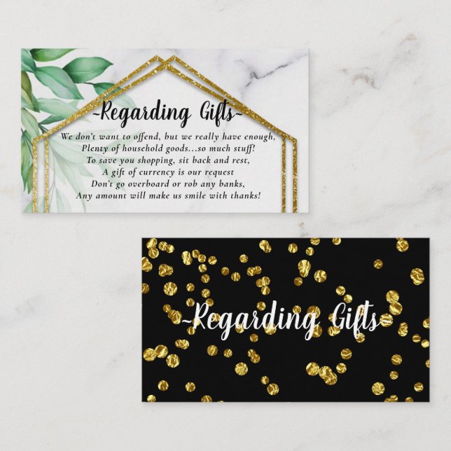 Eucalyptus Glitter Honeymoon Fund instead of Gifts Enclosure Card (Front/Back)