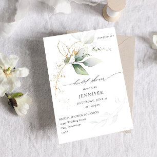 Eucalyptus Glow Gold Greenery Bridal Shower Invitation