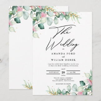 Eucalyptus Glow Greenery modern Wedding Invitation