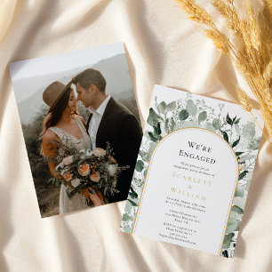 Eucalyptus Gold Arch Simple Photo We're Engaged Invitation
