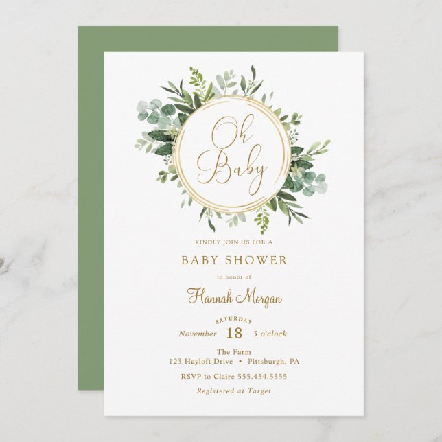 Eucalyptus Gold Baby Shower invitation (Front/Back)