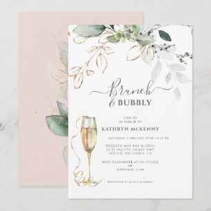 Eucalyptus Gold Blush Pink Bridal Shower   Invitation