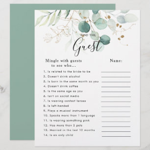 Eucalyptus Gold Bridal Shower Find the Guest Game