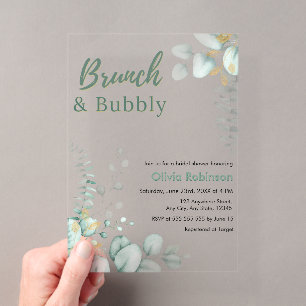 Eucalyptus Gold Brunch & Bubbly Bridal Shower Acrylic Invitations