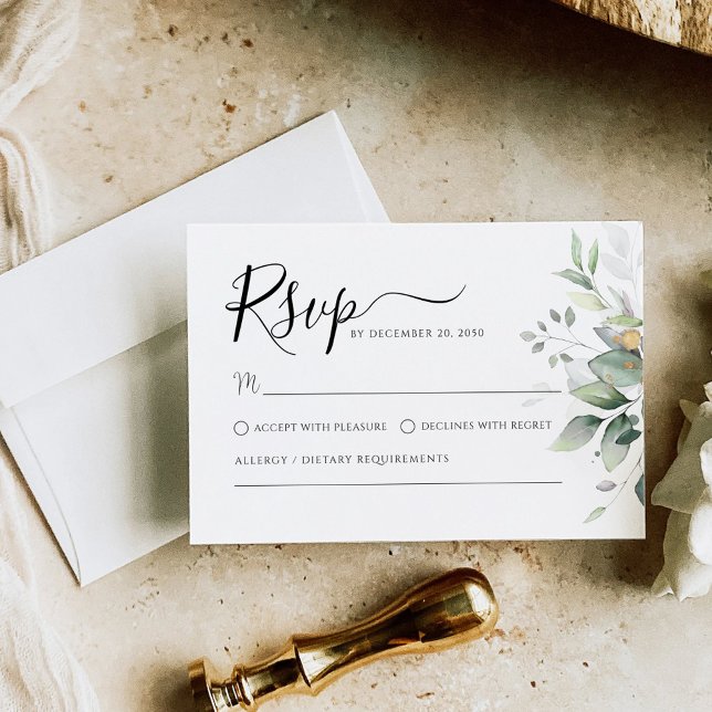 Eucalyptus Gold Floral Greenery Wedding Carte RSVP (Créateur téléchargé)