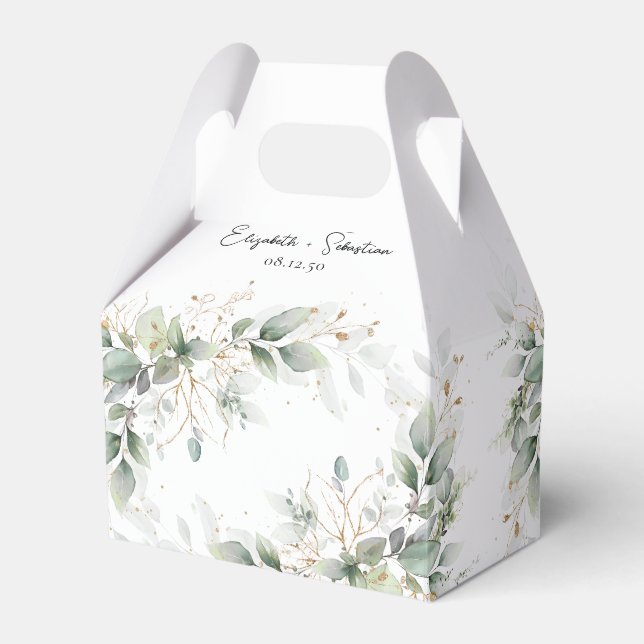 Eucalyptus Gold Floral Greenery Wedding Favour Box (Front Side)