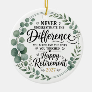 Eucalyptus Gold Foliage Happy Retirement Gift Ceramic Ornament
