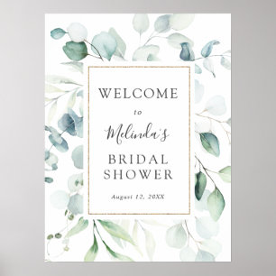 Eucalyptus Gold Frame Bridal Shower Welcome Sign