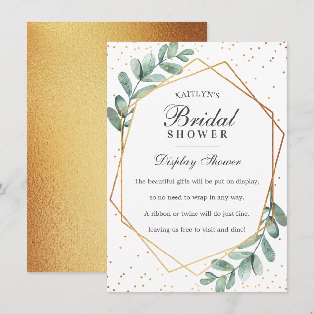 Eucalyptus Gold Geometric Bridal Shower Enclosure Card (Front/Back)