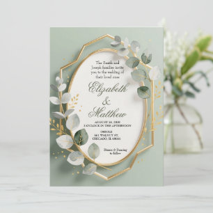 Eucalyptus Gold Geometric Frame Wedding Invite