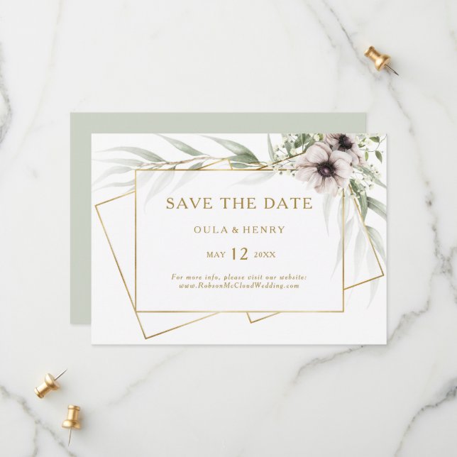 Eucalyptus Gold Geometric Horizontal Save the Date (Front/Back In Situ)