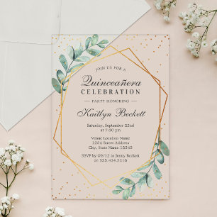 Eucalyptus Gold Geometric Quinceañera Birthday Acrylic Invitations