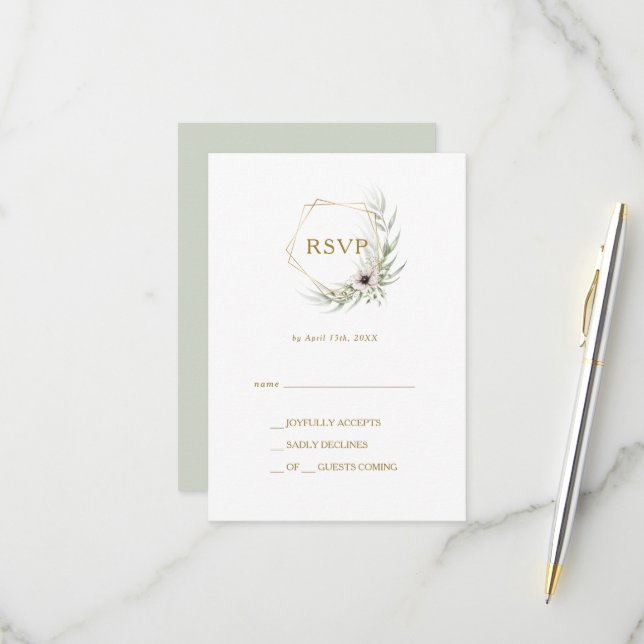 Eucalyptus Gold Geometric RSVP Card (Front/Back In Situ)