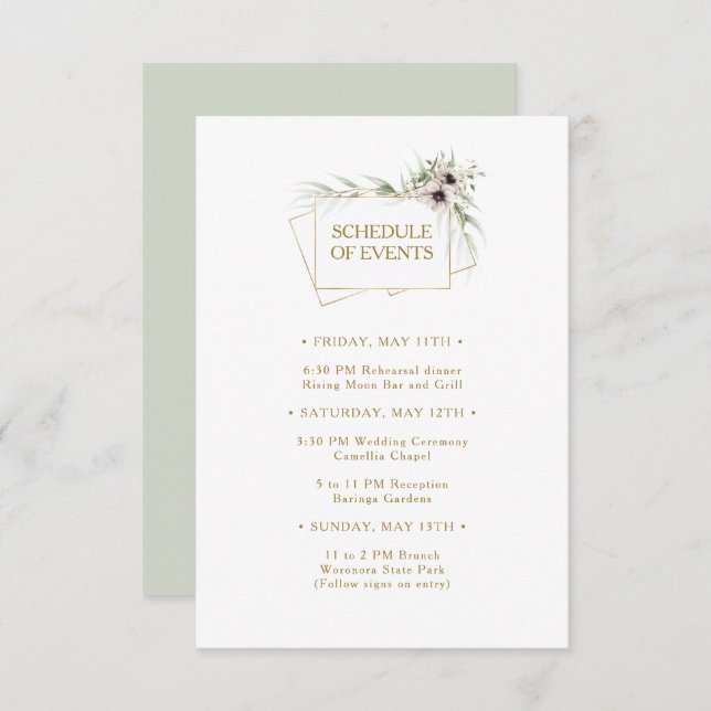 Eucalyptus Gold Geometric Schedule of Events Enclosure Card (Front/Back)
