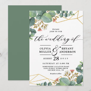 Eucalyptus Gold Geometric Shape Wedding Invitation