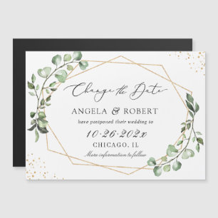 Eucalyptus Gold Geometric Wedding Postponed Magnet