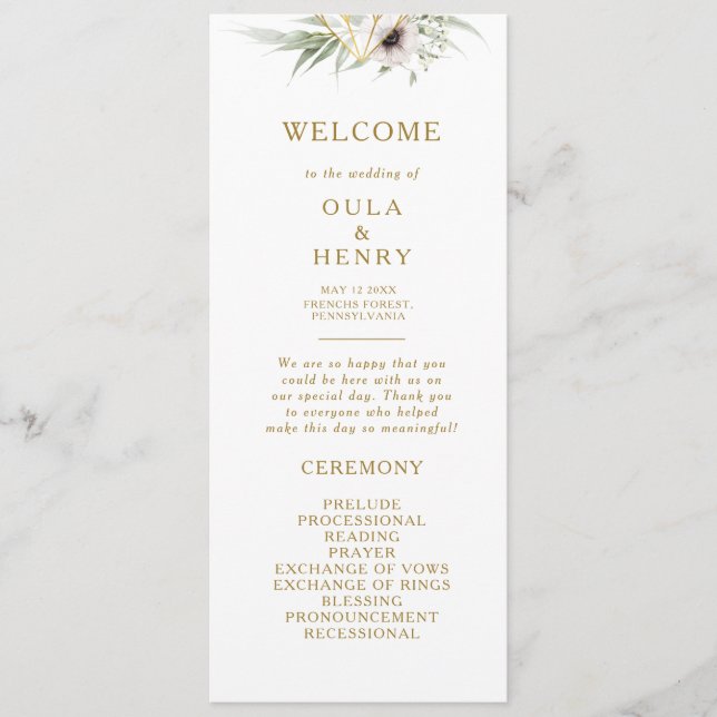Eucalyptus Gold Geometric Wedding Program (Front)