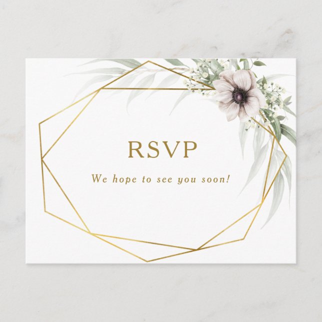 Eucalyptus Gold Geometric Wedding RSVP Postcard (Front)